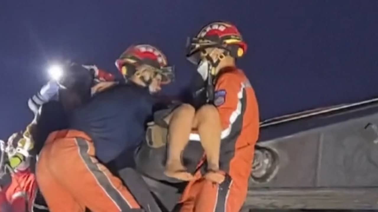 Image from Video: Two Women and Child Rescued From Rubble in Myanmar After 60 Hours