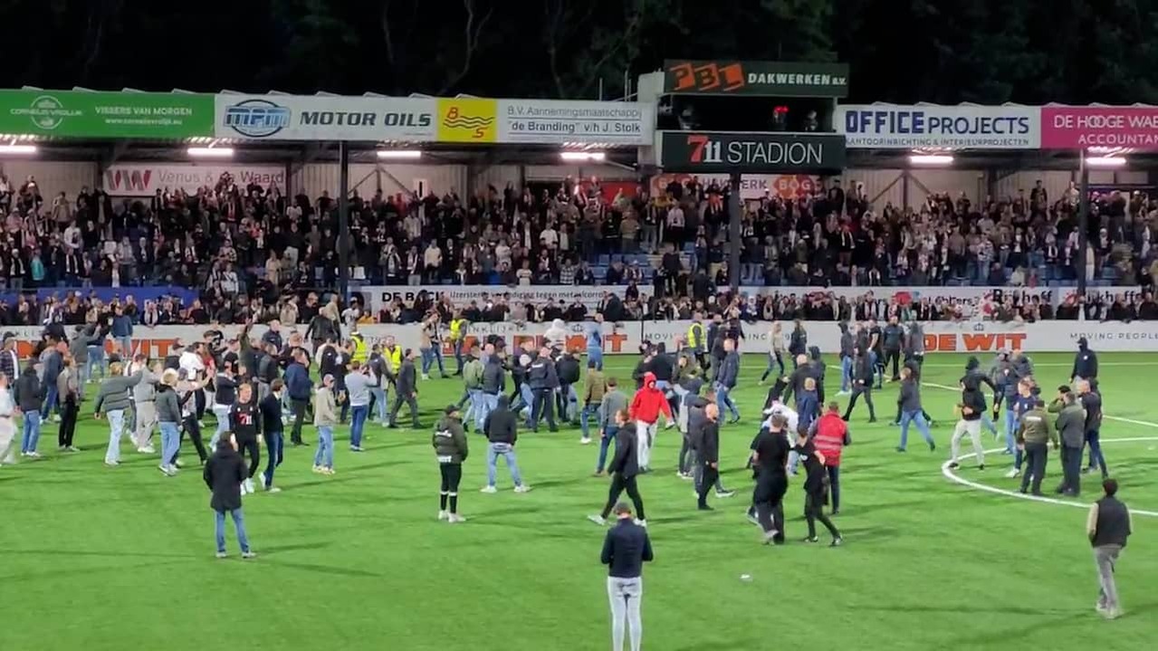 Image from Video: Supporters Telstar and Den Bosch Fight Each Other on Football Field