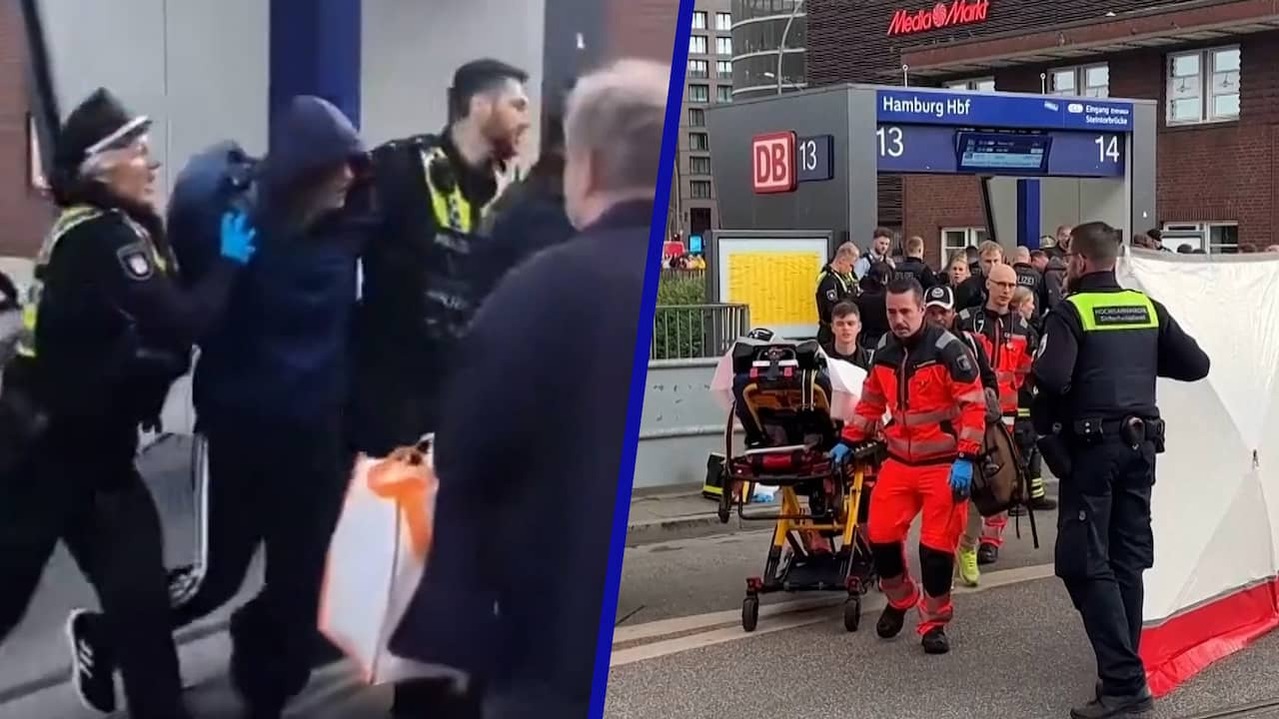 Image from video: Police hold the suspect after stabbing in Hamburg