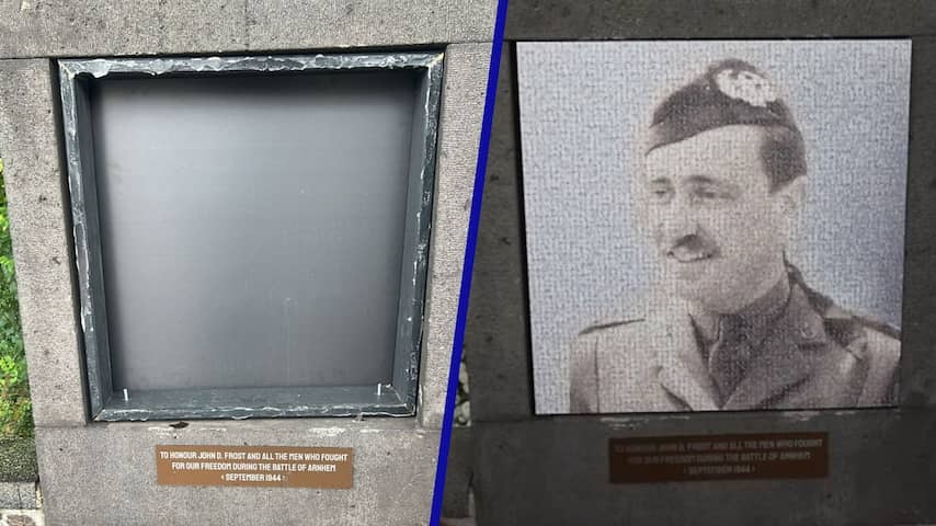 New plaque at the war memorial Battle of Arnhem destroyed