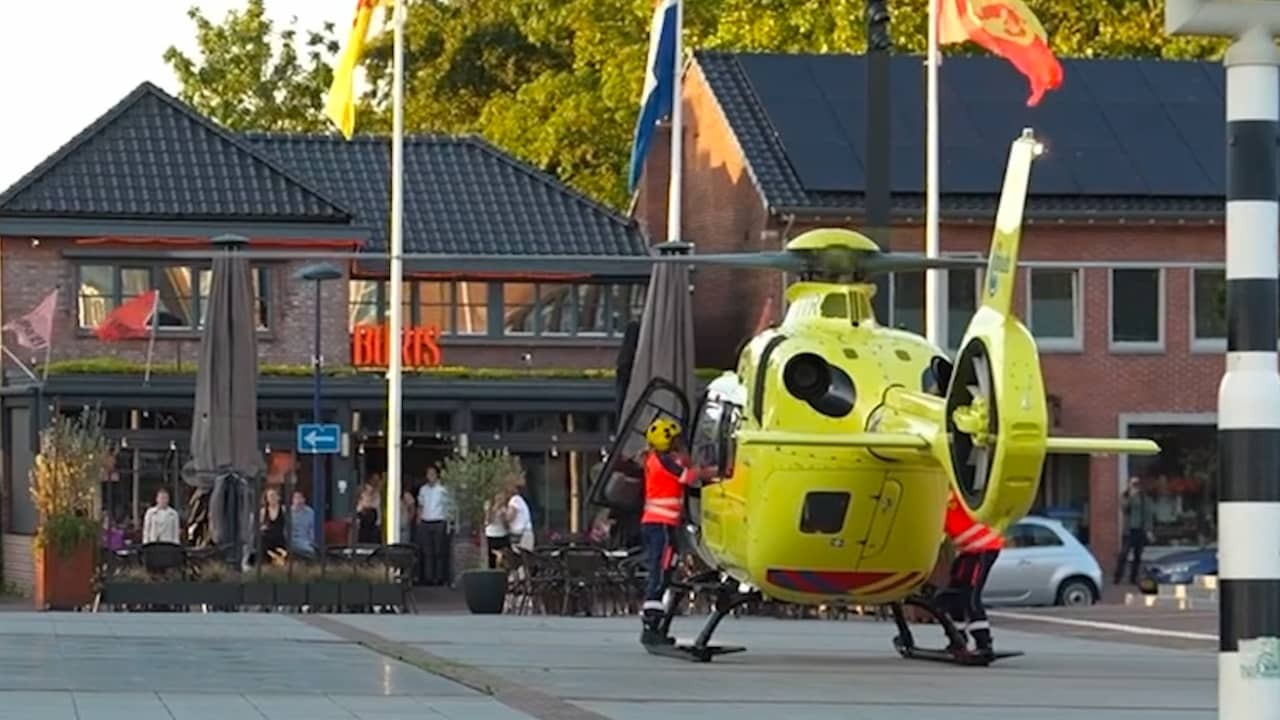 Image from Video: trauma helicopter lands at the scene where a teacher was stabbed