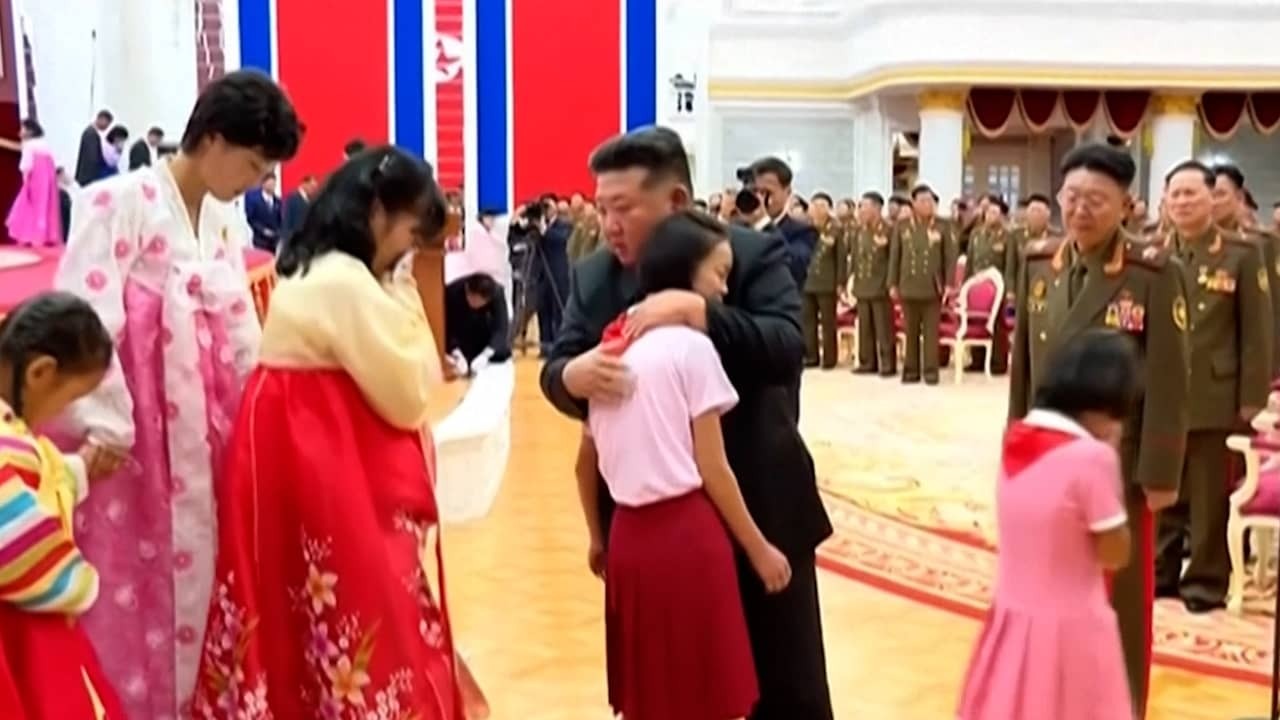 Image from Video: Kim Jong-un Hugs Relatives of Fallen Soldiers