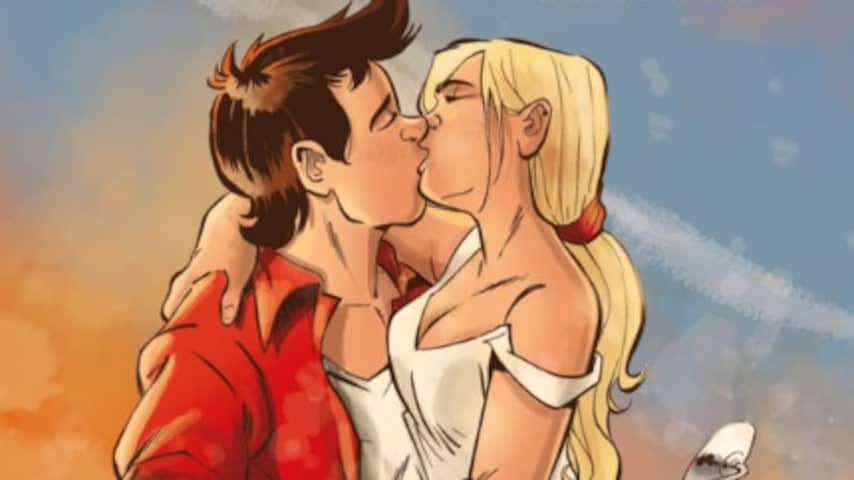 Suske and Wiske kiss each other in a new comic from spin-off series
