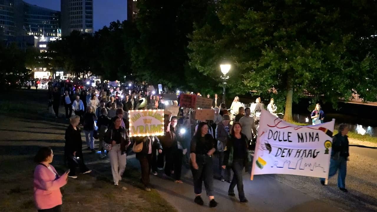 Image from Video: Attention to safety girls and women on the street at Protestmars in The Hague