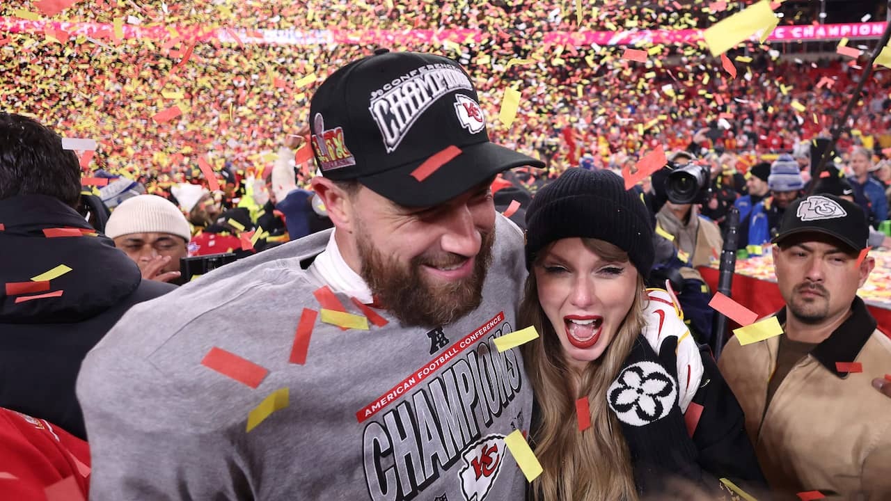 Image from Video: Swift Celebrates Kansas City Chiefs Victory with Kelce.