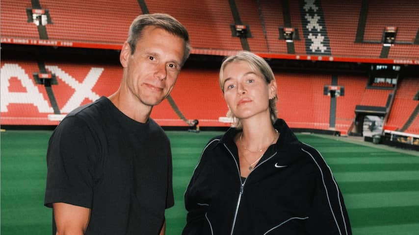 Armin van Buuren and Ki/Ki perform together during AMF in Johan Cruijff Arena