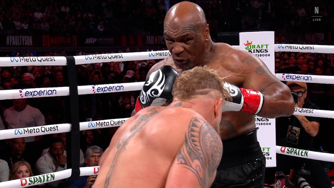 Image from Video: Mike Tyson and Jake Paul Exchange Blows in the Boxing Ring