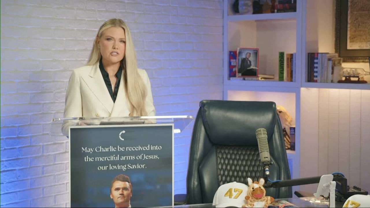 Image From Video: Charlie Kirk's Widow Gives Emotional Speech After Her Husband's Death