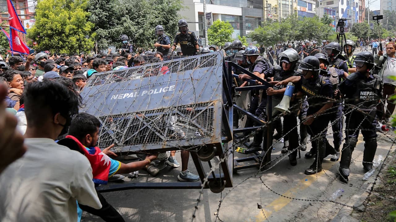 Image from video: Nepalese furiously take to the street after blocking social media