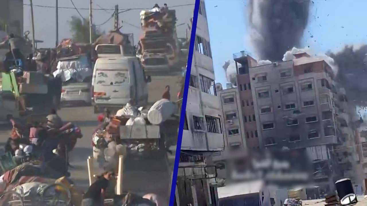 Image from video: Thousands of people flee Gaza City after heavy bombing